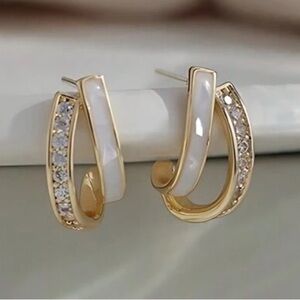 2 for 25 Elegant Gold and White Hoop Earrings